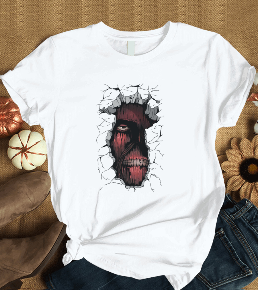 Colossal Titan Face Cracking Through Wall T-Shirt