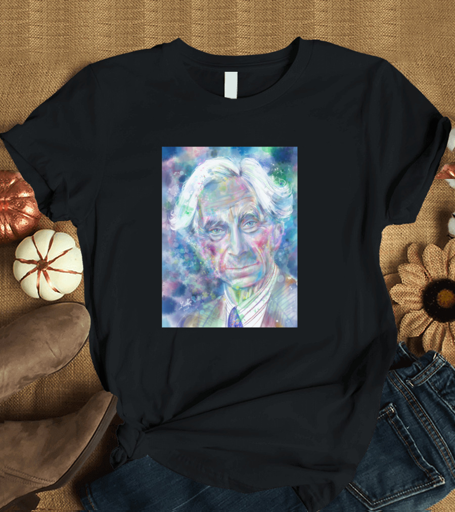 Bertrand Russell Watercolor Portrait Art Multicolor Psychedelic T-Shirt