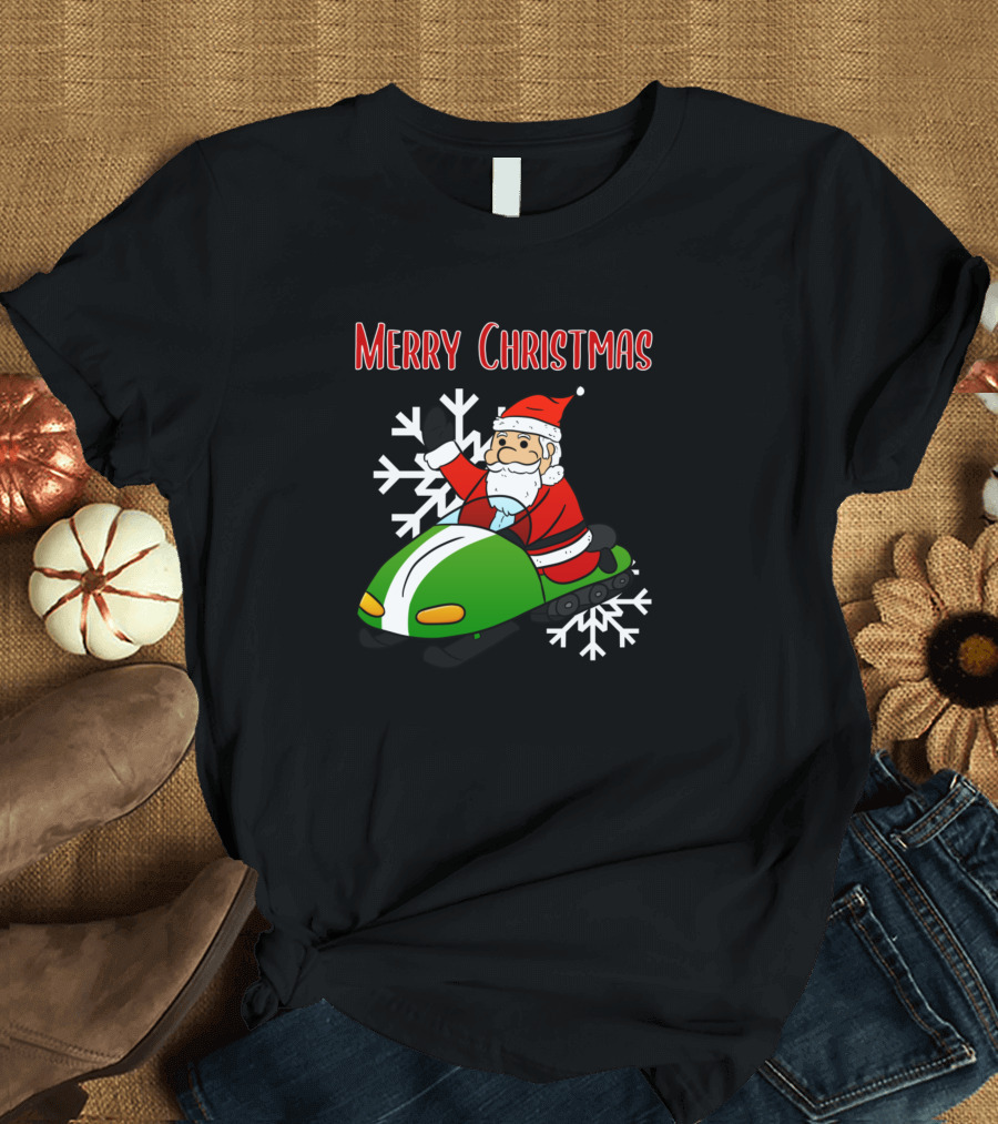 Merry Christmas Santa Riding Snowmobile T-Shirt