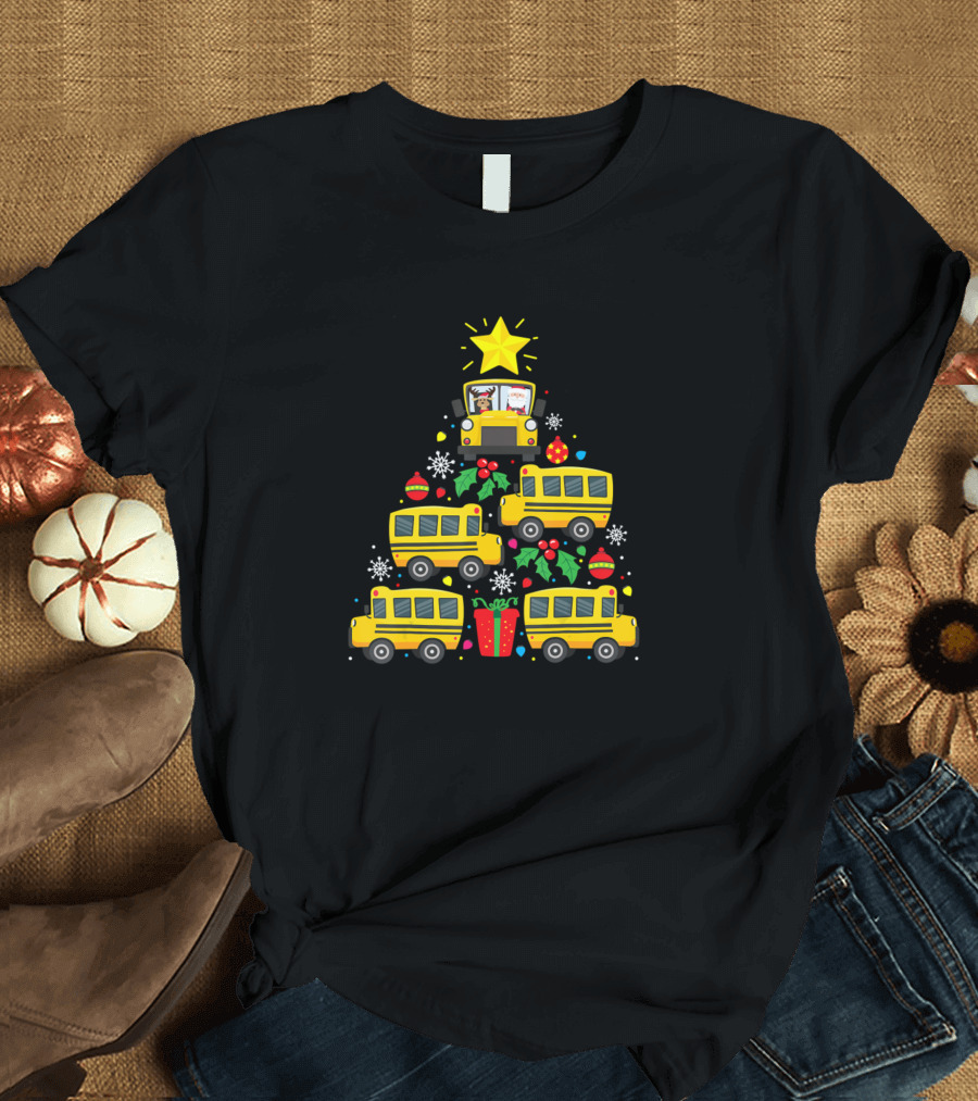 Funny School Bus Driver Christmas Tree Ornament Santa School Buses Snowflakes T-Shirt