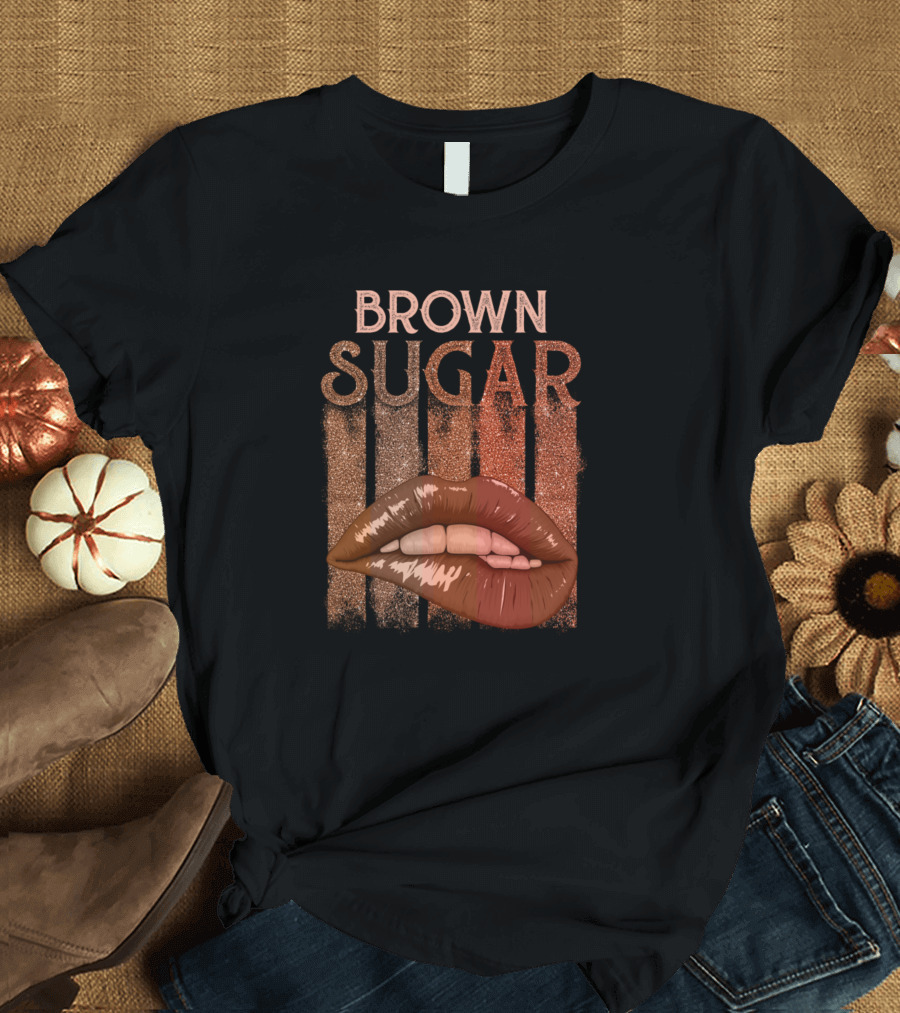 Brown Sugar Lips with Glitter Stripes Vintage Aesthetic T-Shirt