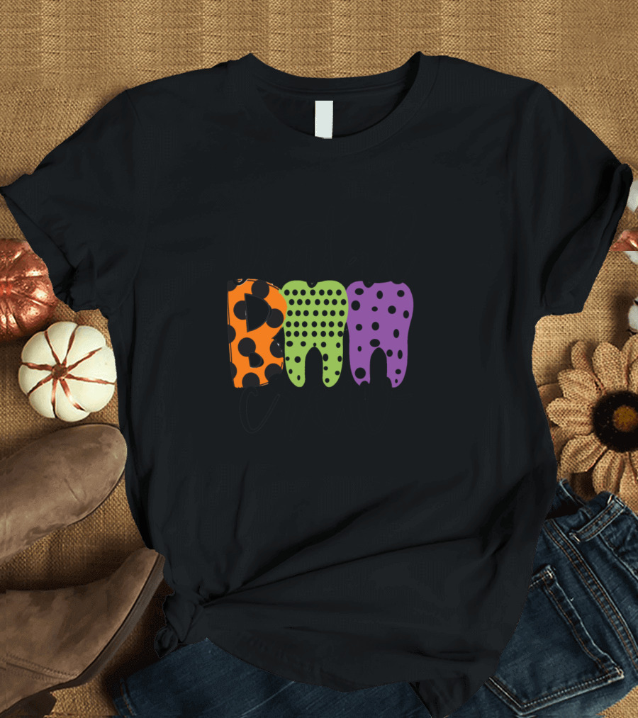 Dental Boo Crew Dentist Halloween Polka Dot Teeth Spooky T-Shirt