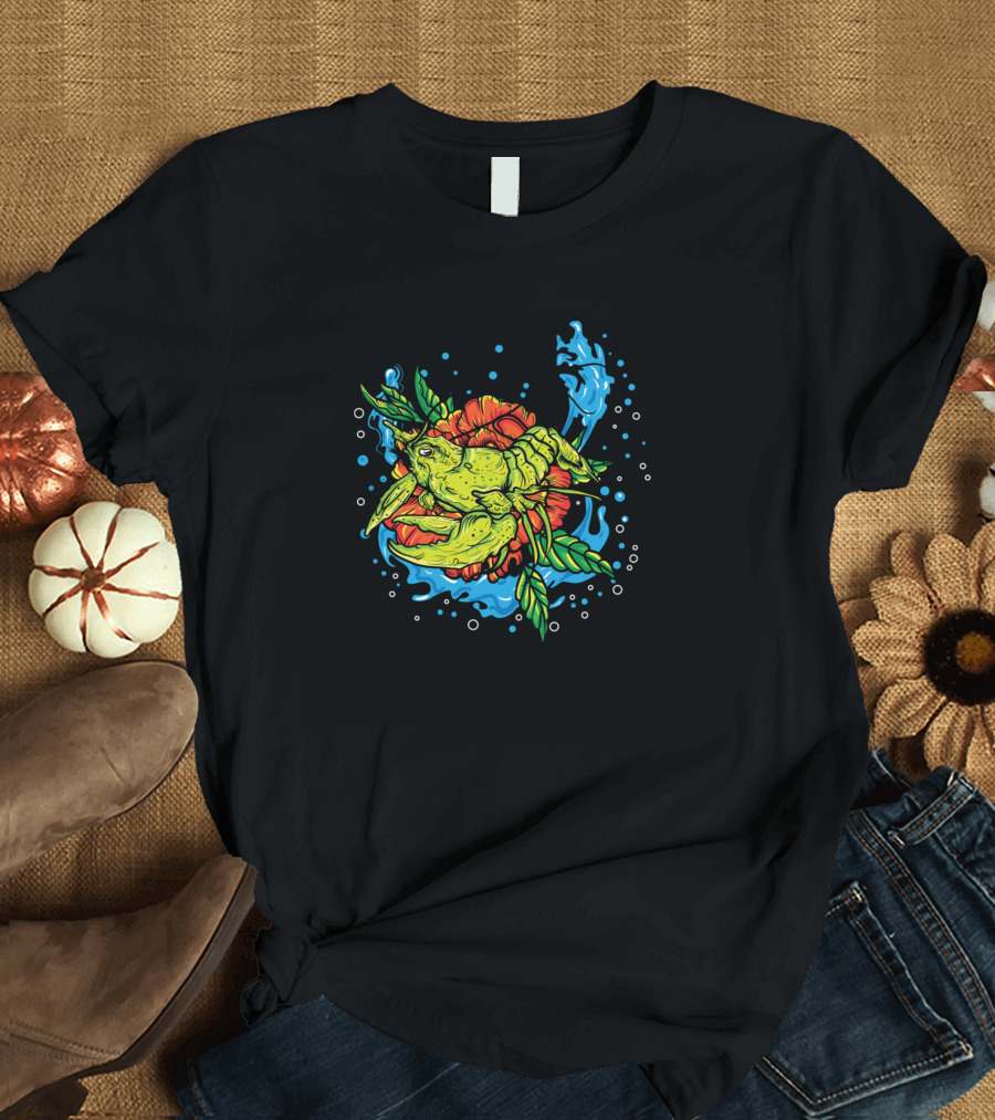 Lobster In The Rose with Vibrant Splash and Foliage T-Shirt