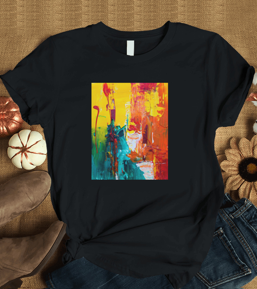 Astract Colorful Texture Painting in Red Yellow and Green T-Shirt