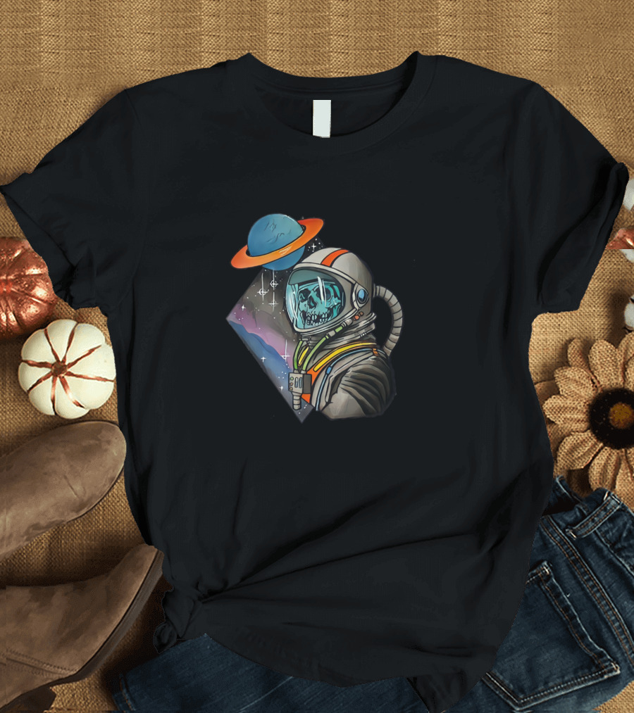 Astro Skull Cosmic Space Adventure with Planet and Stars T-Shirt