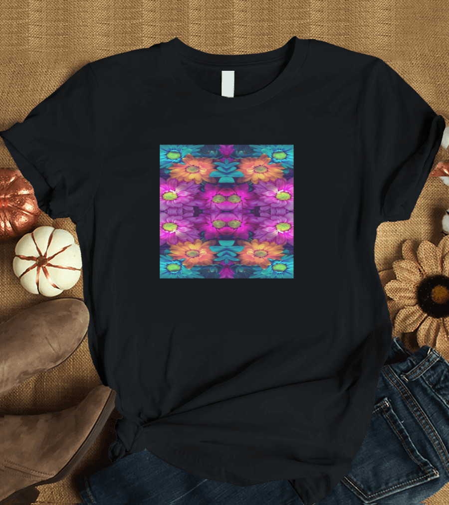 Geometric Floral Kaleidoscope Vivid Blooms T-Shirt