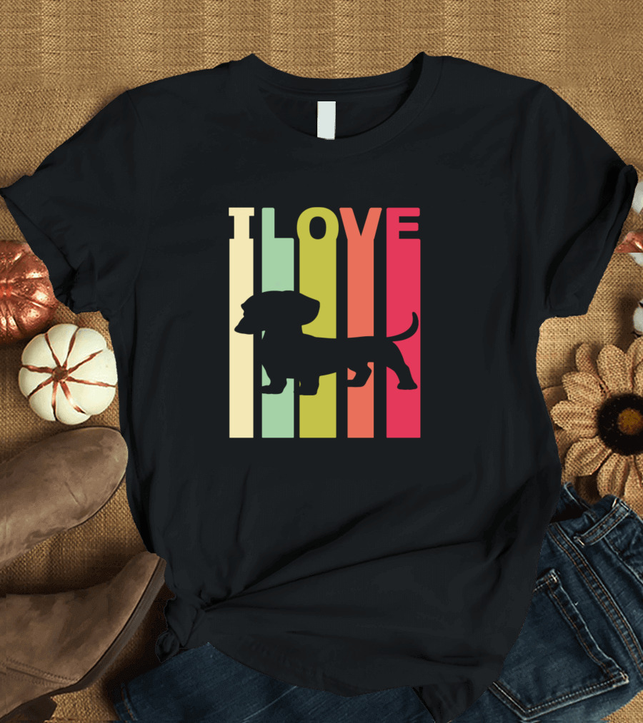 I Love Dachshund Silhouette with Colorful Vertical Bars T-Shirt