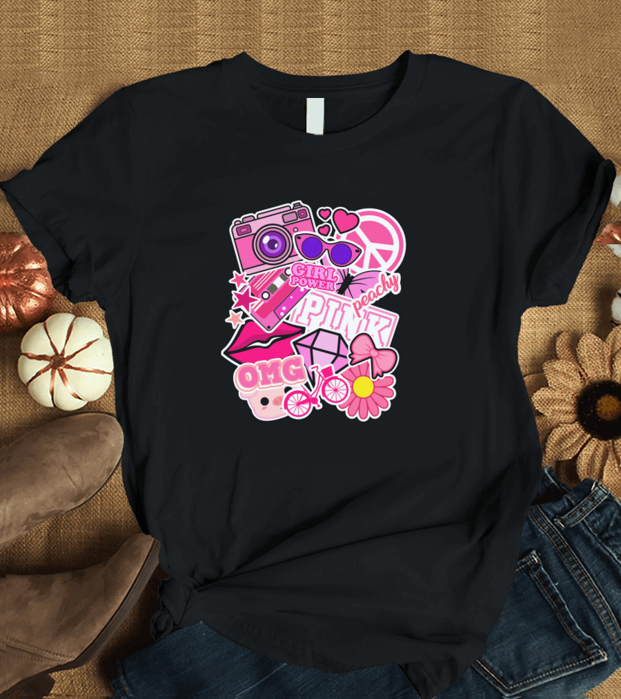 Girl Power OMG Pink Peachy Retro Pop Culture Mashup T-Shirt