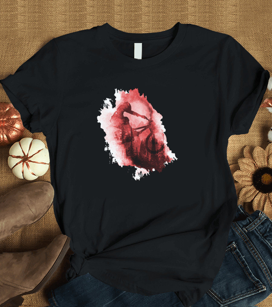 Splash Forest Rider Watercolor Mountain Biker in Action T-Shirt