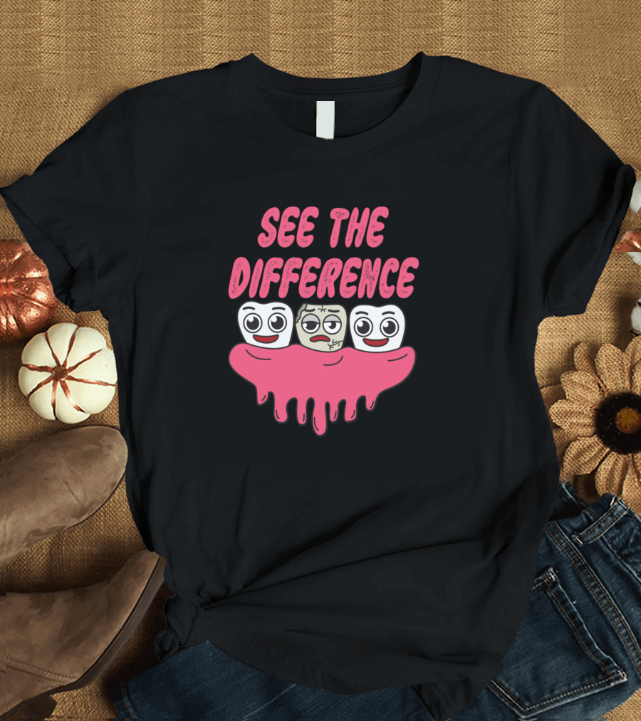 See The Difference Funny Cartoon Tooth Faces Expressions T-Shirt