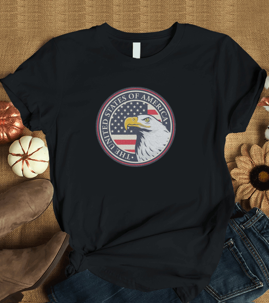 The United States Of America Bald Eagle Emblem with American Flag T-Shirt