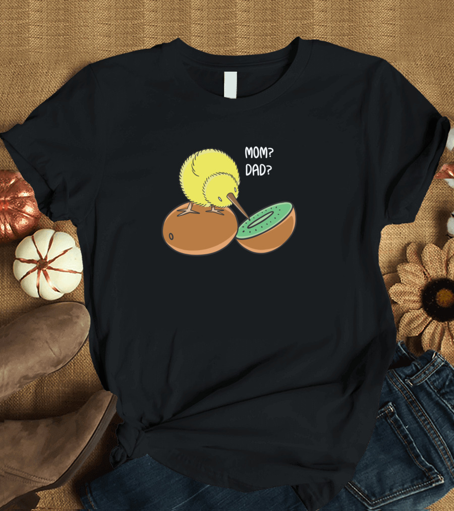 Kiwi Bird with Kiwi Fruit Asking Mom? Dad? T-Shirt