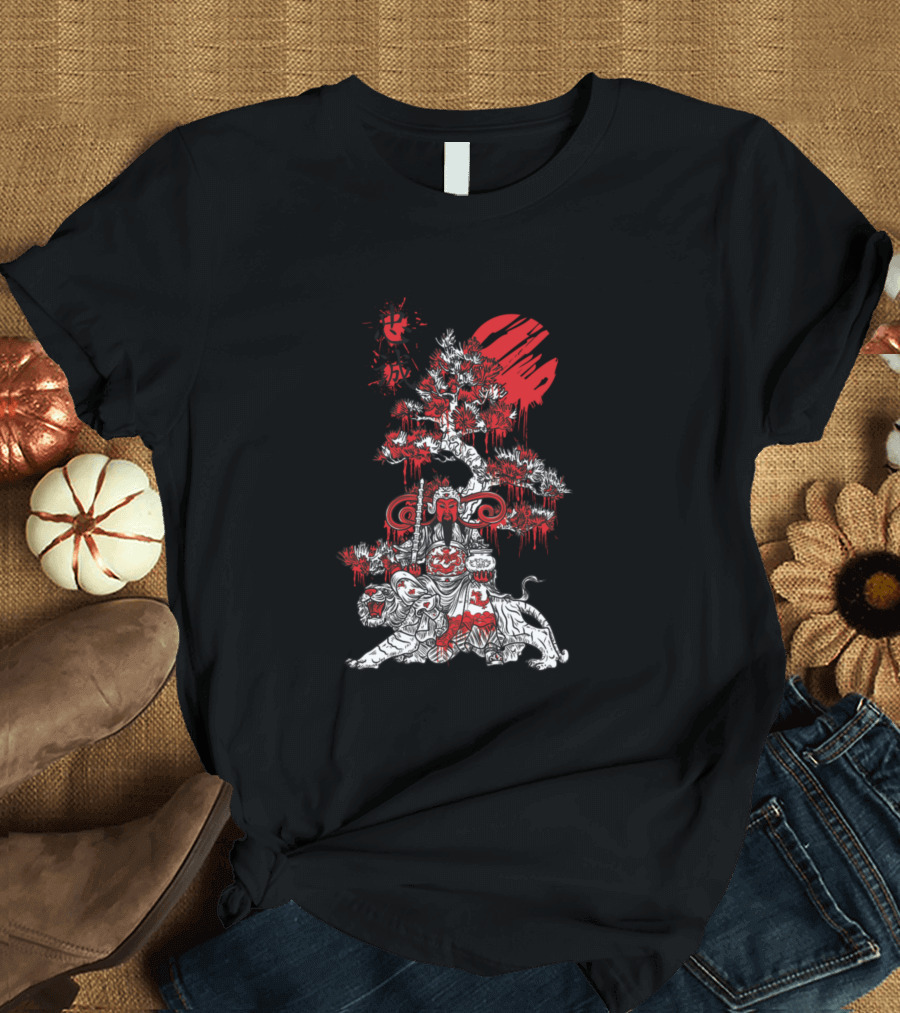 Awesome Chinese King Lover with Red and White Tree Tiger Scene T-Shirt