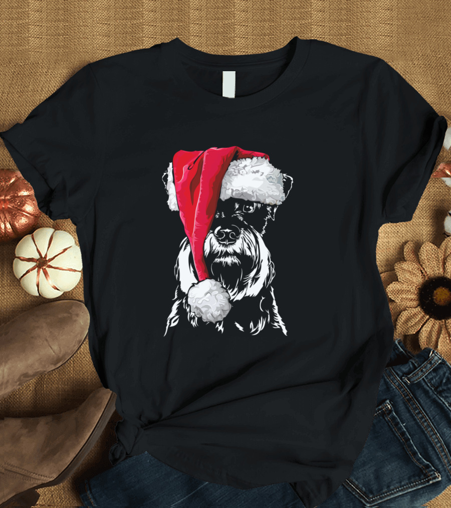 Miniature Schnauzer Wearing Santa Hat Funny Christmas Dog T-Shirt
