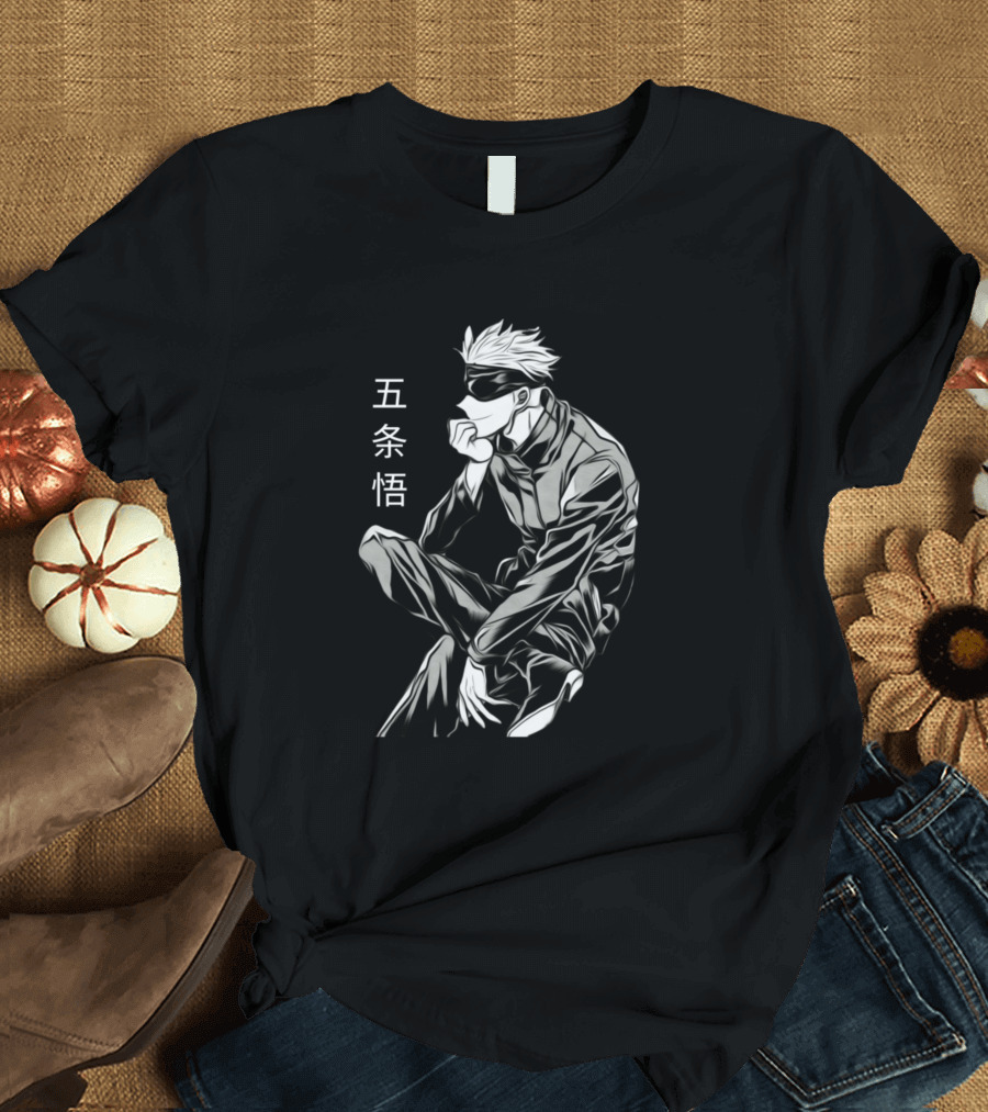 Jujutsu Kaisen Gojo Satoru Character Portrait Sitting Pose Anime T-Shirt