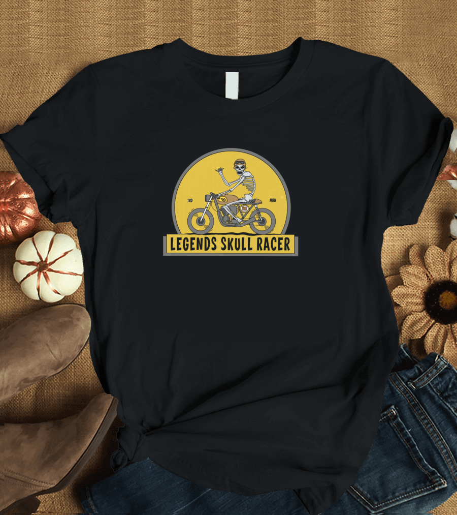 Legends Skull Racer Skeleton Motorcycle Rider Yellow Circle T-Shirt