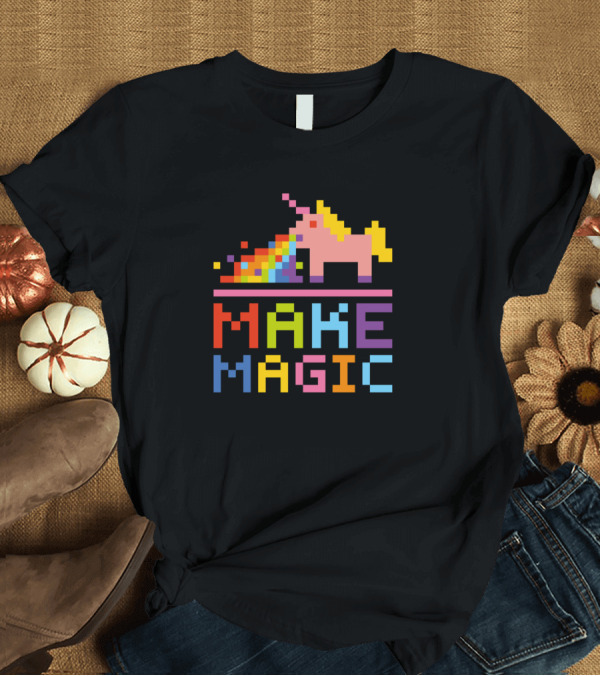 T-Shirt: Make Magic Pixel Art Drunk Unicorn Rainbow T-Shirt Make Magic Pixel Art Drunk Unicorn Rainbow T-Shirt