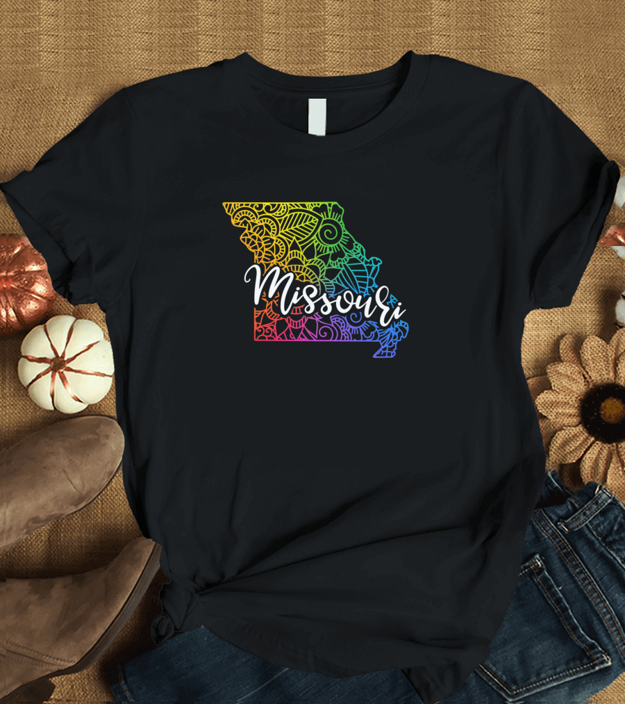 Missouri Rainbow Floral Mandala Map T-Shirt