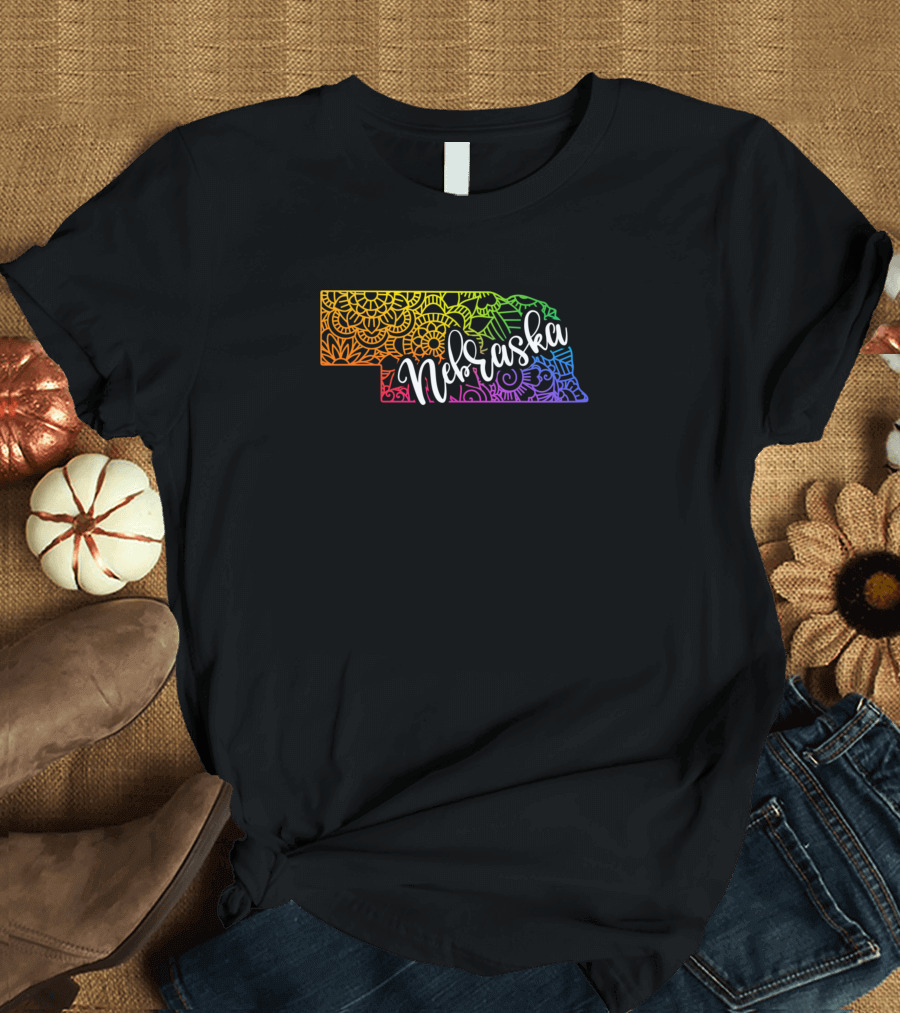 Nebraska State Rainbow Mandala T-Shirt