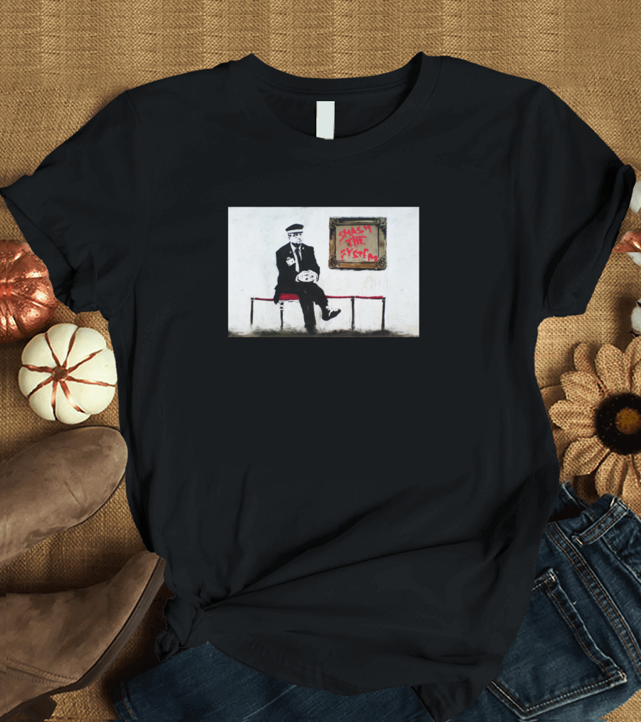 Smash The System Graffiti Art Sitting Man with Frame T-Shirt