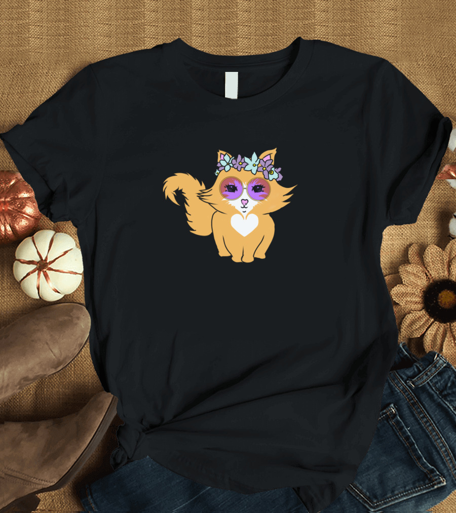 Cat With Glasses and Flower Crown T-Shirt