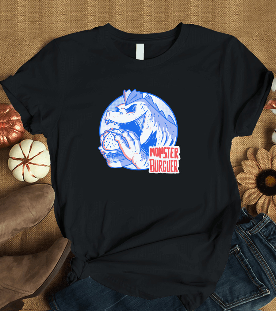 Monster Burger Dinosaur Eating Burger T-Shirt