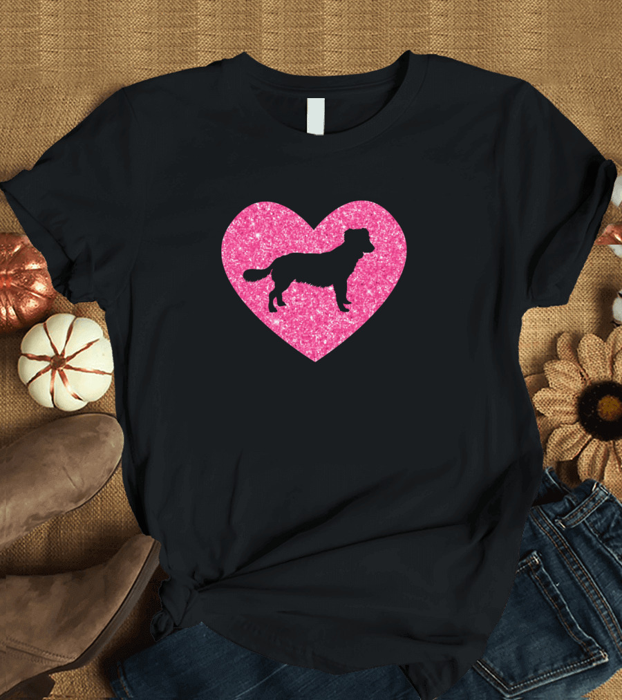 Nova Scotia Duck Tolling Retriever Silhouette in Glitter Heart T-Shirt
