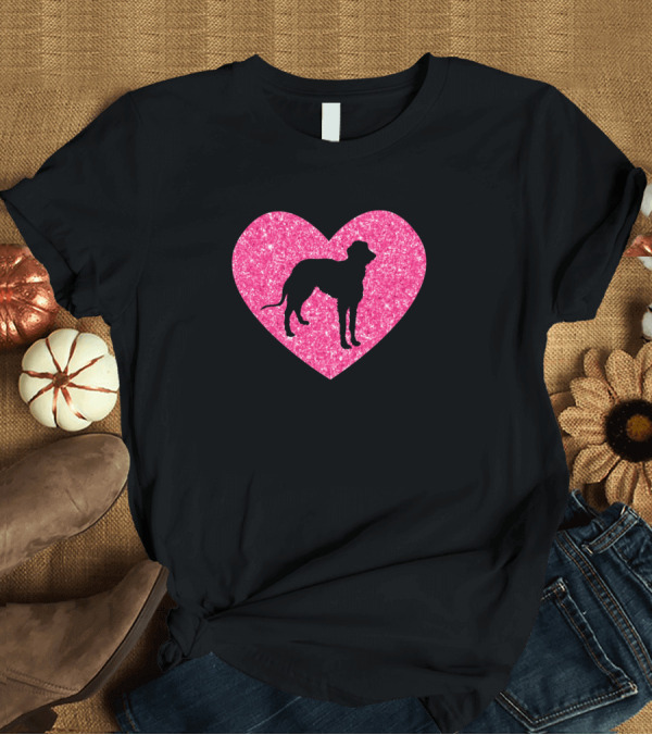 T-Shirt: Scottish Deerhound Silhouette Pink Glitter Heart T-Shirt Scottish Deerhound Silhouette Pink Glitter Heart T-Shirt