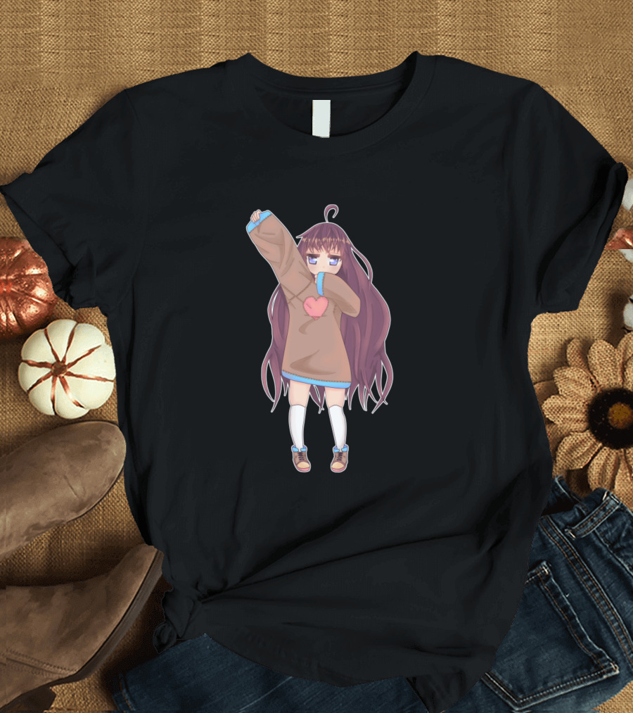 Anime Girl Yanna Cute Long-Haired Character with Heart Patch T-Shirt
