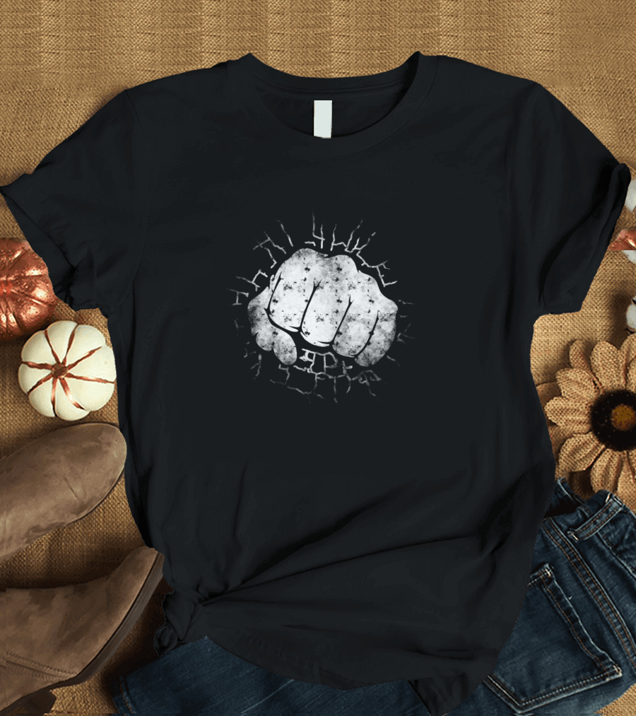 Clenched Fist Stone Breaking Graphic Explosion T-Shirt
