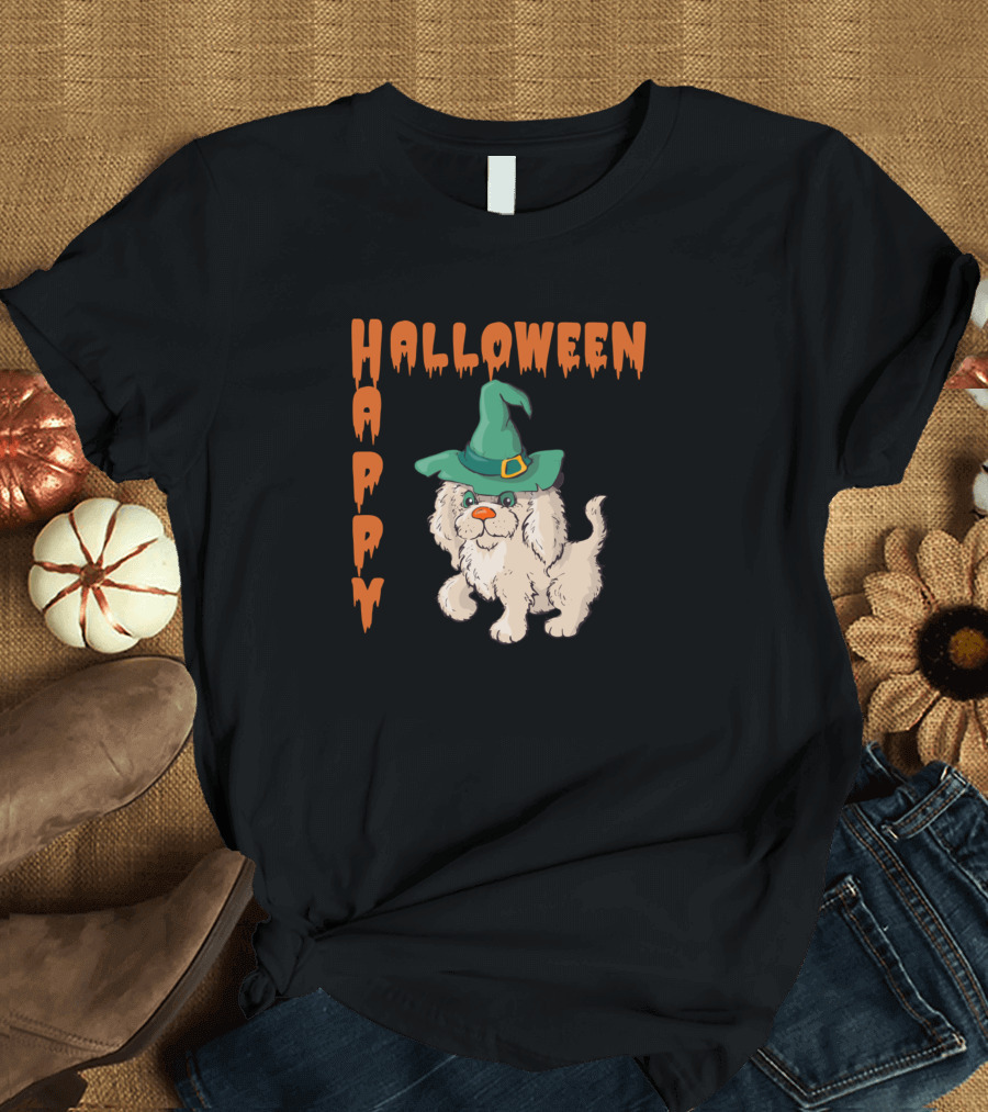 Happy Halloween Dog in Witch Hat Pup T-Shirt