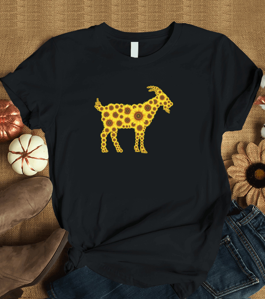 Sunflower Goat Silhouette Floral T-Shirt
