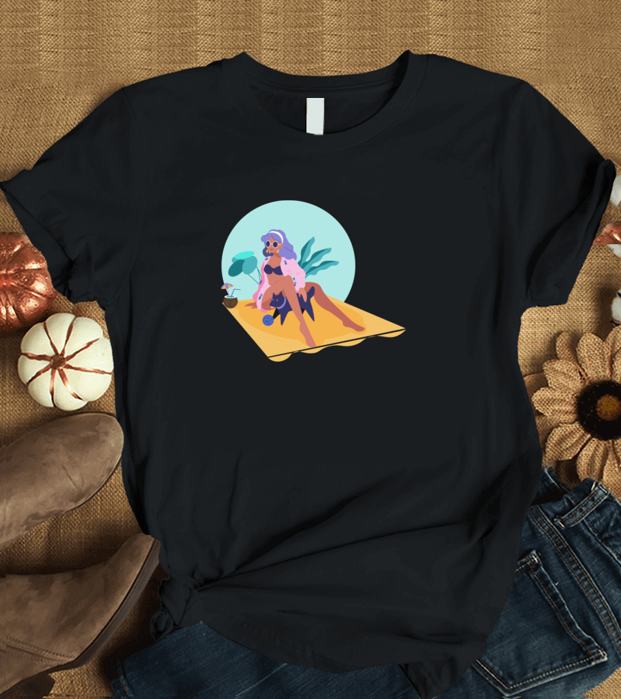 Beach Time Relaxing with Tropical Drink and Sunglasses T-Shirt