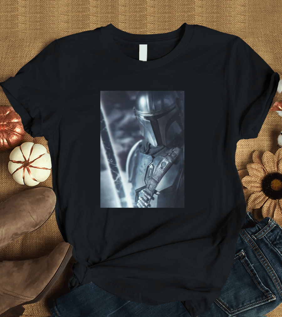 Mandalorian Beskar Armor and Darksaber Warrior T-Shirt