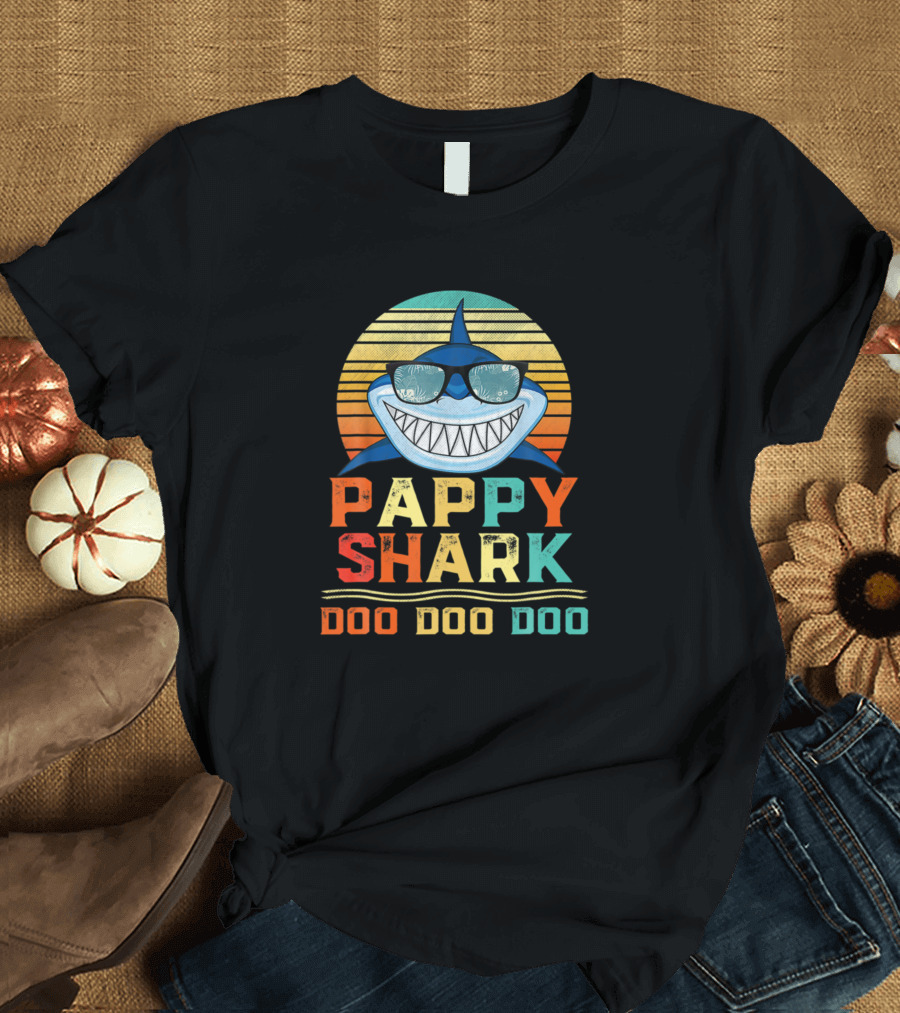 Pappy Shark Doo Doo Doo Retro Family Shark Birthday T-Shirt