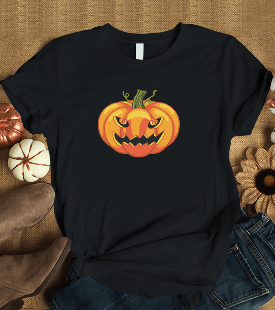 Scary Mr Pumpkin Face with Evil Grin T-Shirt