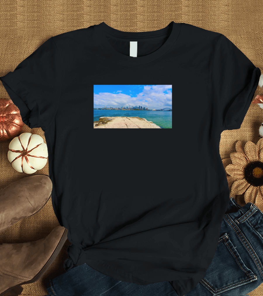Sydney Harbour Skyline with Bridge and Pier View T-Shirt