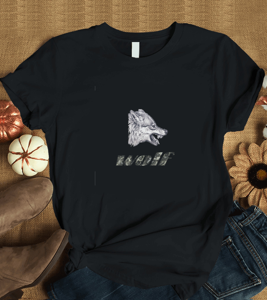 Wolf Head Snarling Camouflage Text T-Shirt