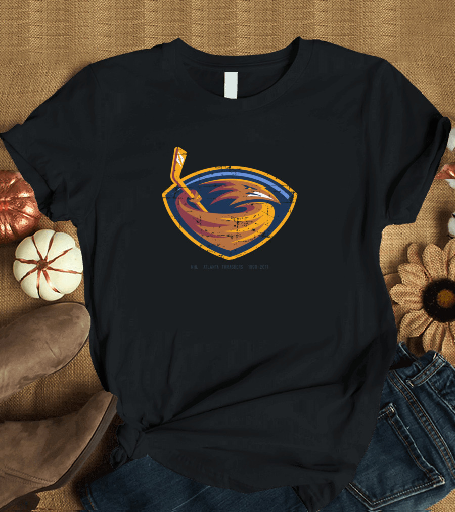 Atlanta Thrashers Vintage Logo Hockey Stick and Bird Emblem T-Shirt