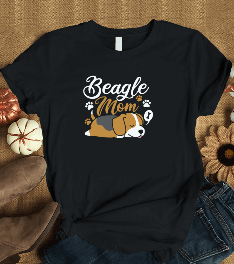 Beagle Mom Sleeping Dog with Paw Prints T-Shirt