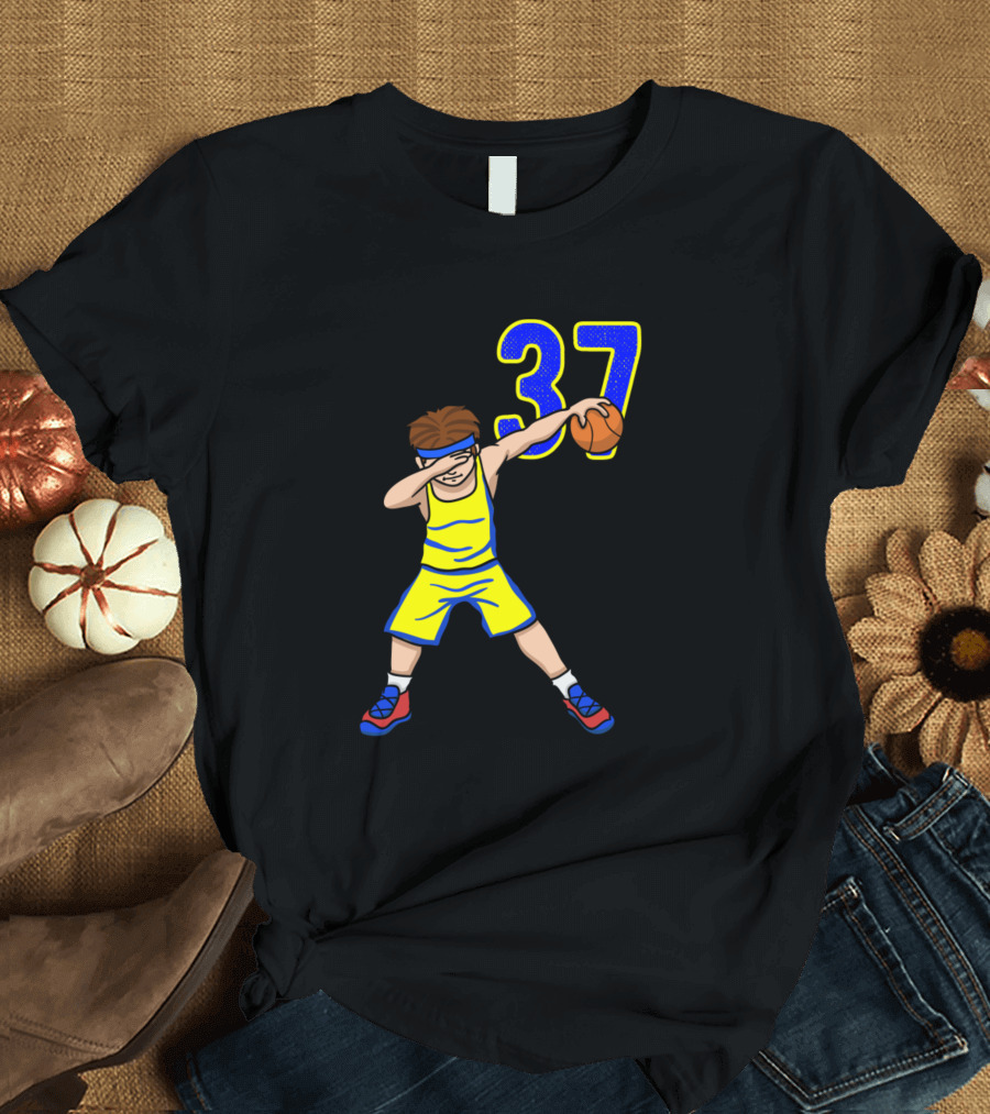 Cool Yellow Blue Basketball Player Dabbing Number 37 T-Shirt