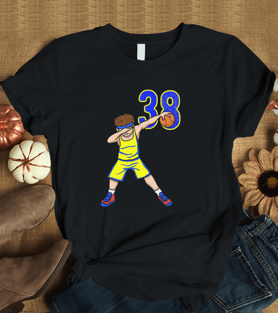 Yellow Blue Basketball Number 38 Player Dabbing T-Shirt