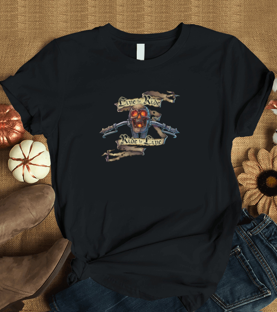 Live to Ride Ride to Live Skull and Motorbike Handlebars T-Shirt