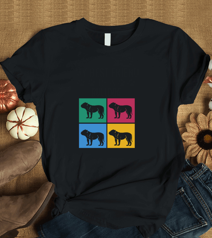 MY BEST FRIEND IS A BULLDOG POP ART SILHOUETTES PAW PRINTS T-Shirt