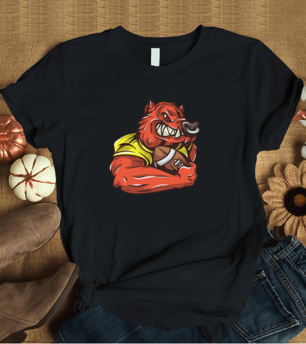 T-Shirt: American Football Boar Player Grinning Fiercely with Ball T-Shirt American Football Boar Player Grinning Fiercely with Ball T-Shirt