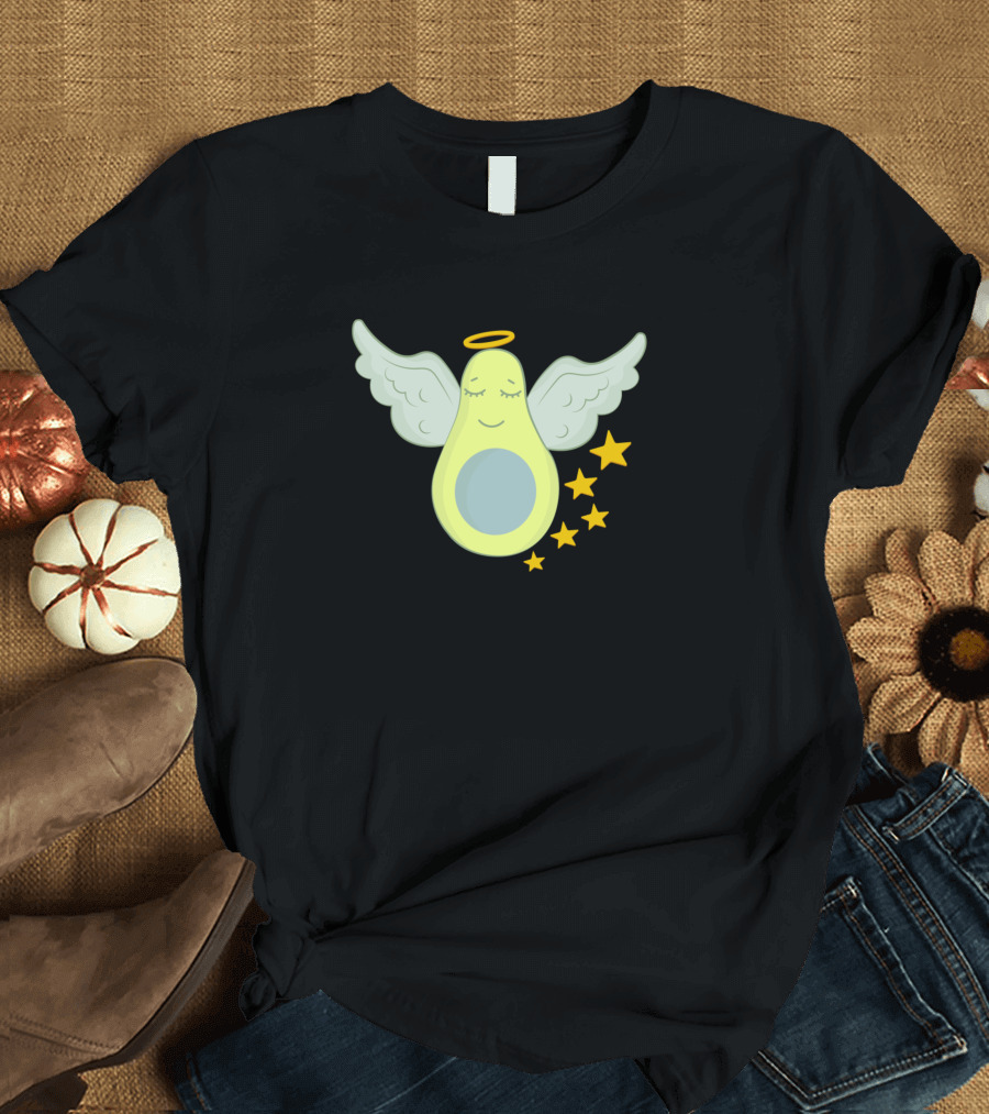 Avocado Angel with Halo and Wings Surrounded by Stars T-Shirt