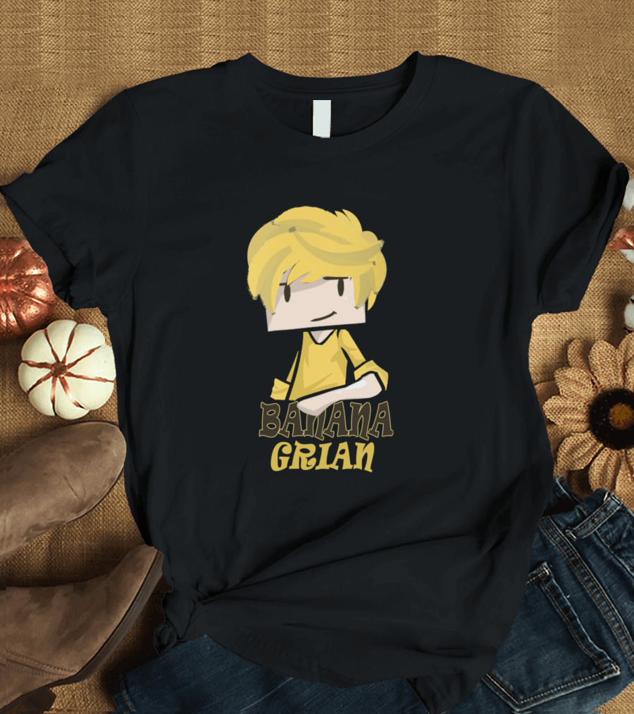 Banana Grian Pixel Art Character in Yellow with Cartoon T-Shirt