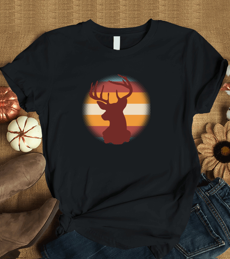 Vintage Sunset Buck Deer Head Round T-Shirt