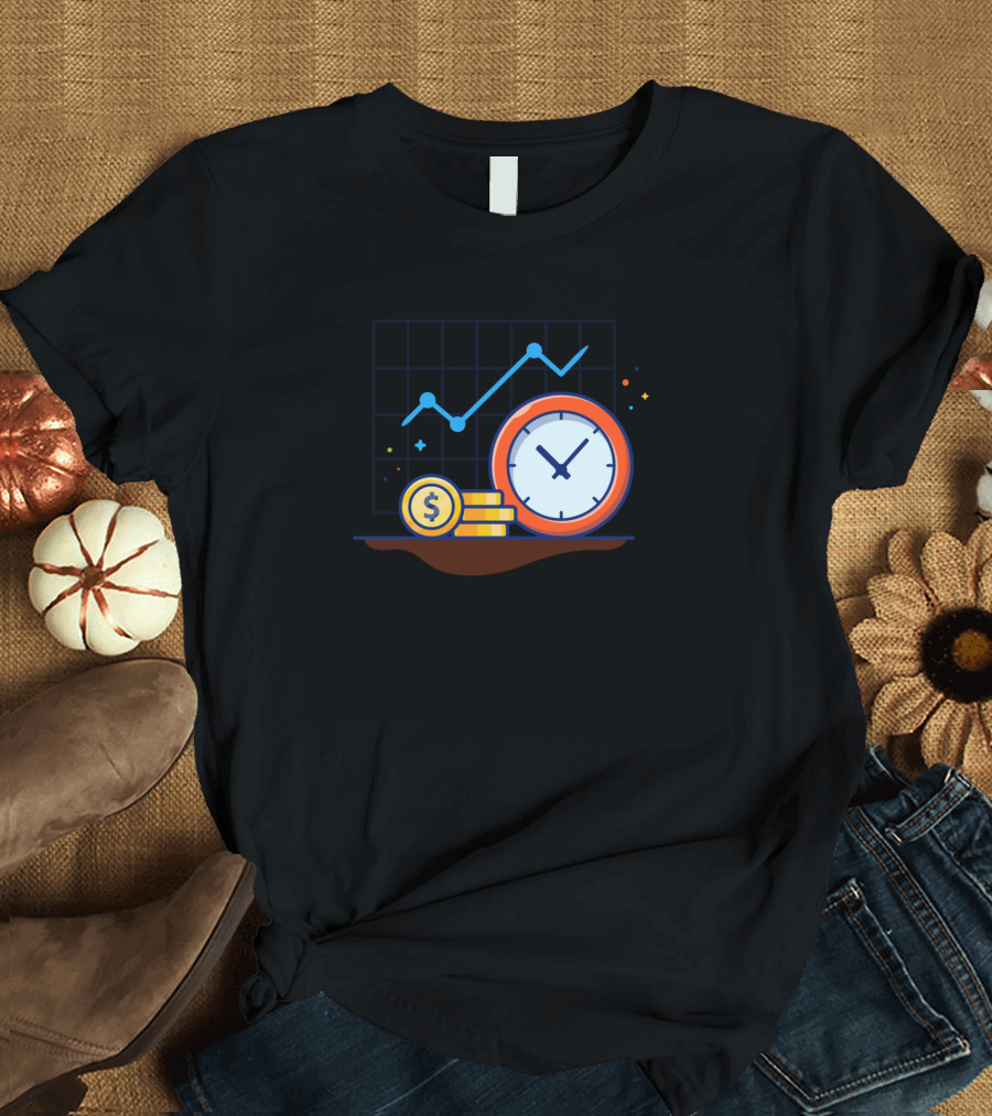 Graph Rise Coin Clock Cartoon Chart T-Shirt
