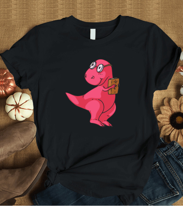 T-Shirt: Dinosaur Book Reading Lover with Glasses T-Shirt Dinosaur Book Reading Lover with Glasses T-Shirt